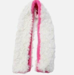 HEURUEH Faux Fur Hybrid Pull Through Scarf Pink Cream Fleece Luxe Winter OS